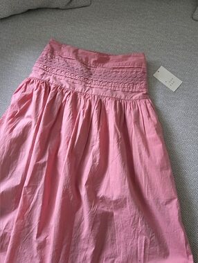Eyelet Midi Skirt With Slit Pink Size S